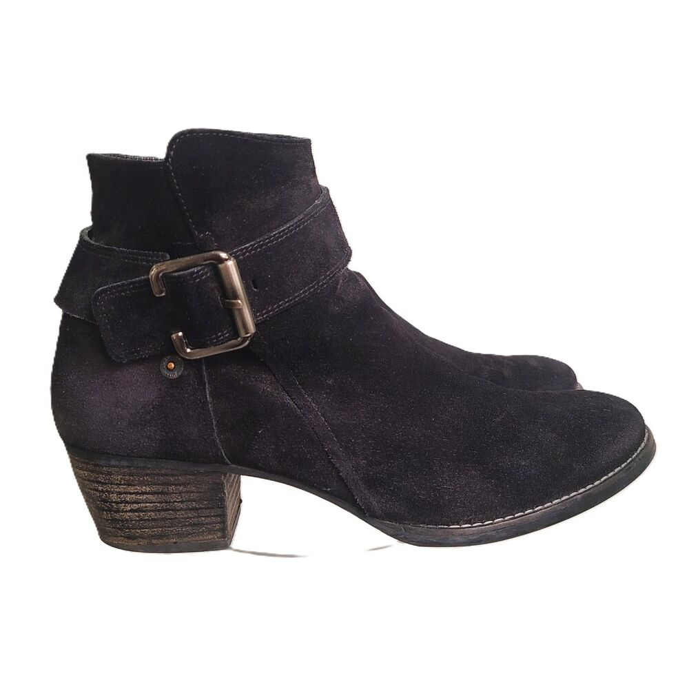 Paul Green US 9.5 UK 7 Ankle Boots Low Heel Black Suede Leather Booties